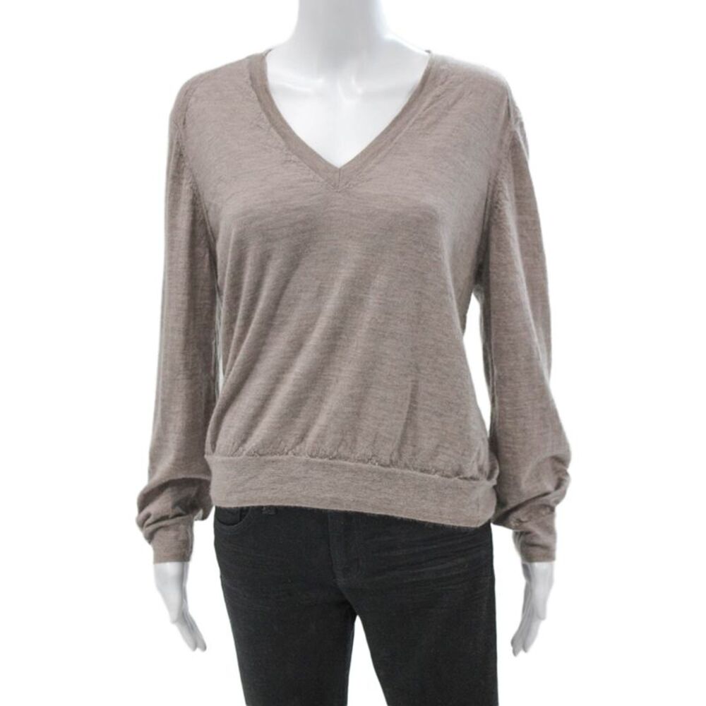 LouLou De Saison Womens Cashmere V-Neck Pullover Beige Long Sleeve Size S